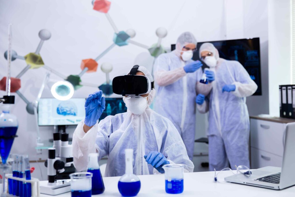 female scientist using virtual reality goggles simualtion chemical experiment modern research laboratory 11zon (1)